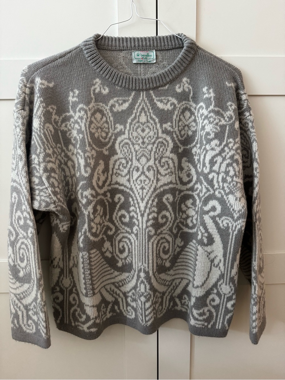 United Colors Of Benetton Vintage 80’s Jacquard Crewneck Wool Sweater